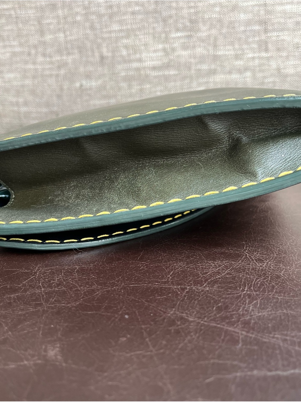 Celine Green Leather Clutch with Gold Button - Picture 6 of 13